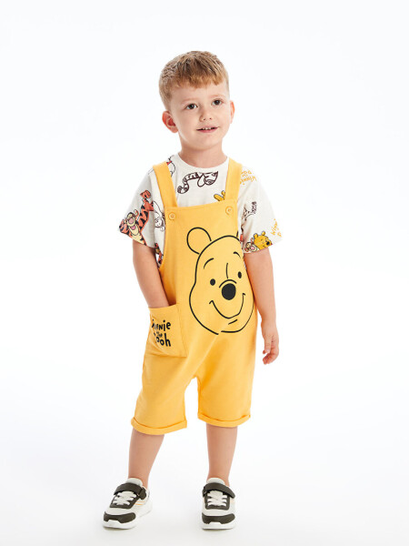 Winnie the Pooh Printed Baby Boy T-Shirt and Dungaree Set with Bike Neck Short Sleeves - 13