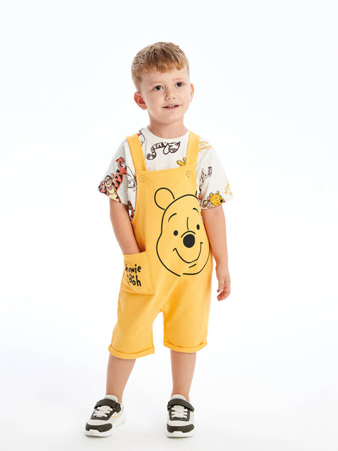 Winnie the Pooh Printed Baby Boy T-Shirt and Dungaree Set with Bike Neck Short Sleeves - 13