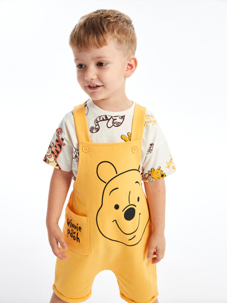 Winnie the Pooh Printed Baby Boy T-Shirt and Dungaree Set with Bike Neck Short Sleeves - 14