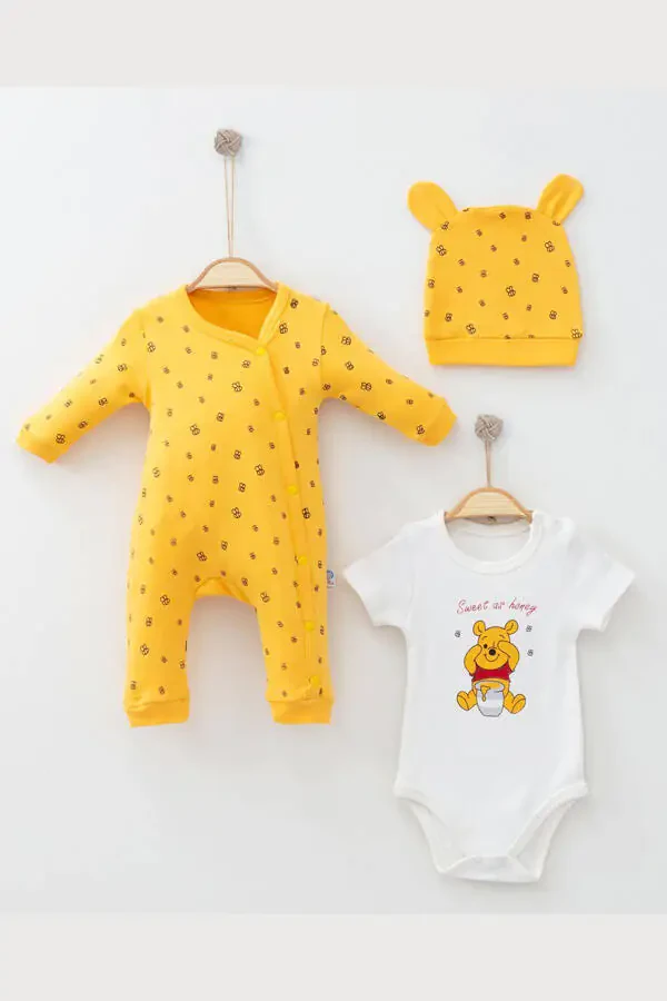 Winnie the Pooh Printed Hat and 3-Piece Bodysuit Baby Romper - 1