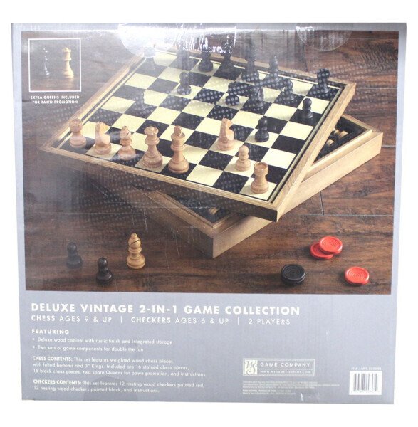 Winning Solutions Deluxe Vintage Wood Chess & Checkers Game Set, 32 Pieces, Rustic Finish - WINNING SOLUTIONS (1)