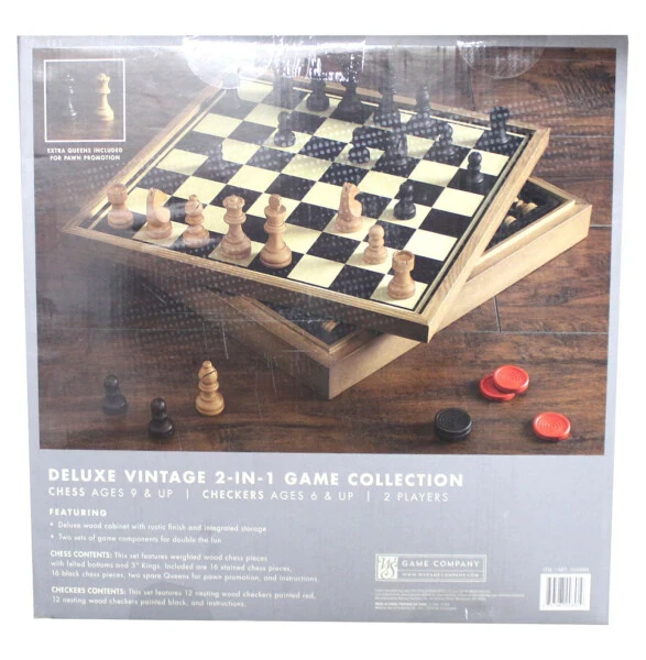 Winning Solutions Deluxe Vintage Wood Chess & Checkers Game Set, 32 Pieces, Rustic Finish - WINNING SOLUTIONS (1)
