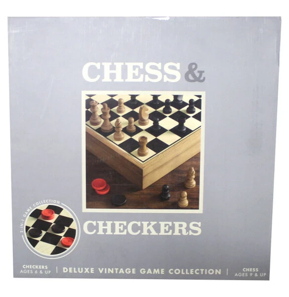 Winning Solutions Deluxe Vintage Wood Chess & Checkers Game Set, 32 Pieces, Rustic Finish - WINNING SOLUTIONS