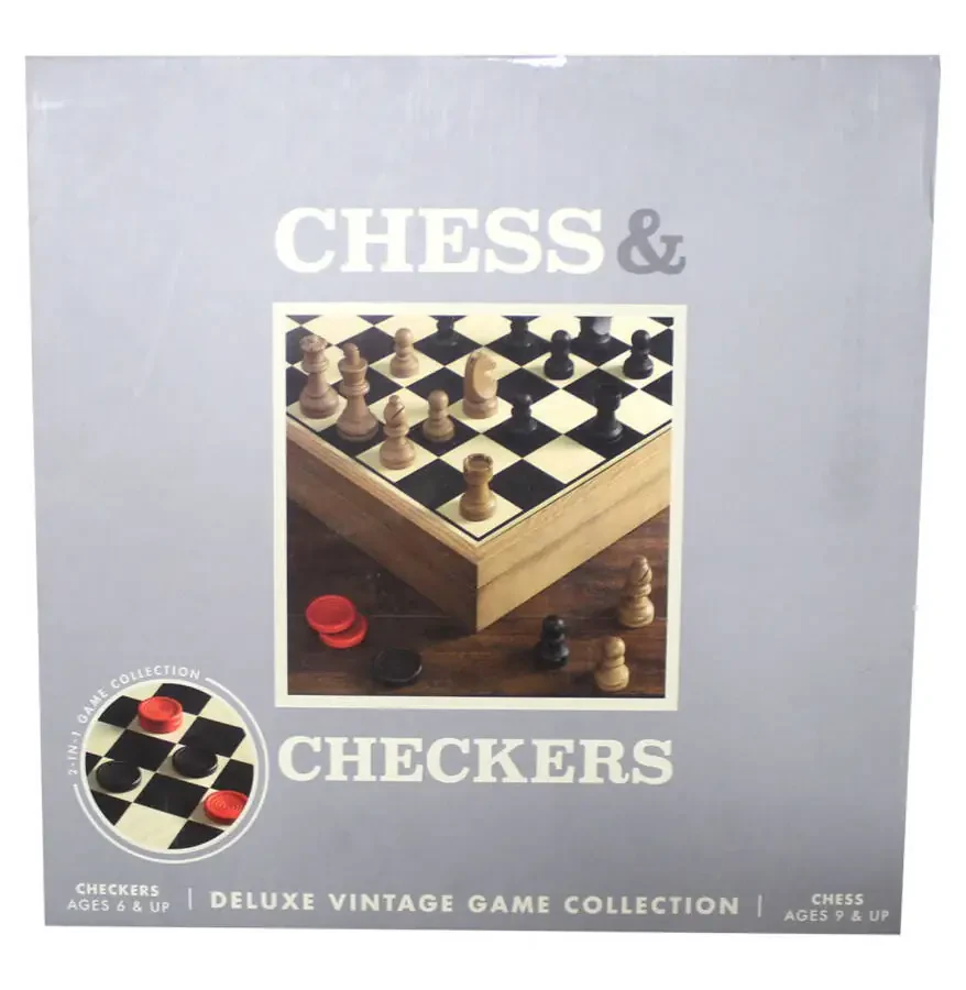 Winning Solutions Deluxe Vintage Wood Chess & Checkers Game Set, 32 Pieces, Rustic Finish - 1