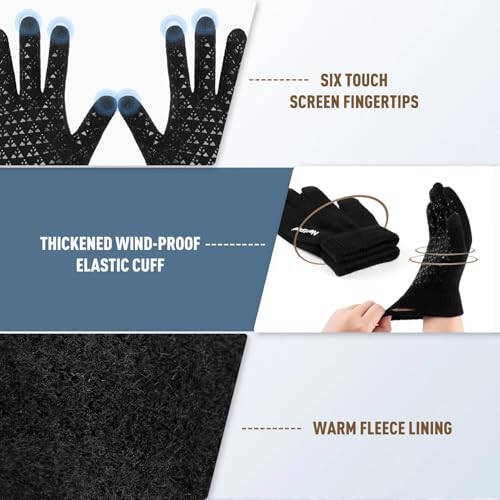 Winter 1-3 PCS Beanie Hat Gloves Scarf for Men and Women, Knit Fleece Lined Warm Touchscreen Gloves Beanie Infitiny Scarf Set - 7