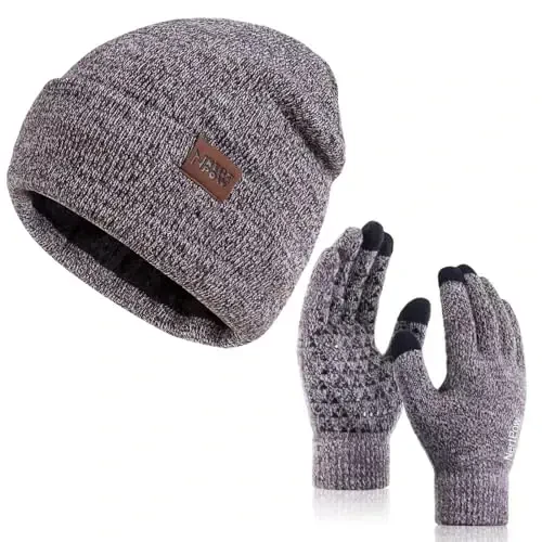 Winter 1-3 PCS Beanie Hat Gloves Scarf for Men and Women, Knit Fleece Lined Warm Touchscreen Gloves Beanie Infitiny Scarf Set - 1