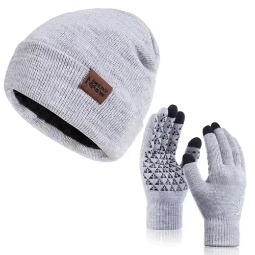 Winter 1-3 PCS Beanie Hat Gloves Scarf for Men and Women, Knit Fleece Lined Warm Touchscreen Gloves Beanie Infitiny Scarf Set 
