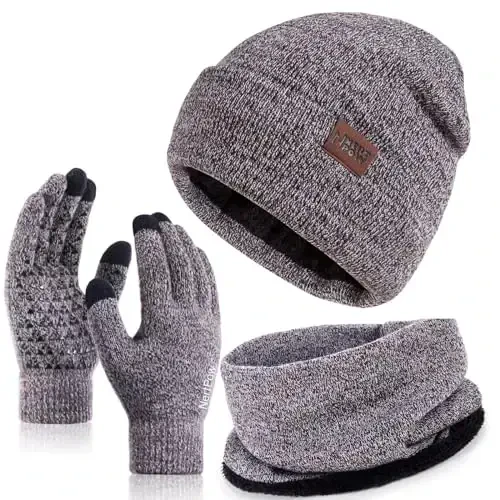 Winter 1-3 PCS Beanie Hat Gloves Scarf for Men and Women, Knit Fleece Lined Warm Touchscreen Gloves Beanie Infitiny Scarf Set - 1