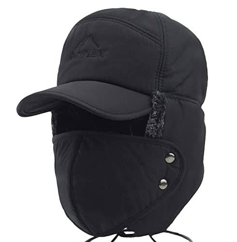 Winter 3 in 1 Thermal Fur Lined Trapper Hat with Ear Flap Full Face Warmer Cover Windproof Cycling Motorcycle Headwear - 1