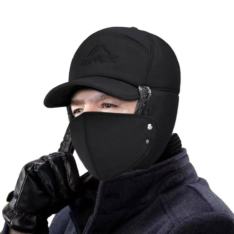 Winter 3 in 1 Thermal Fur Lined Trapper Hat with Ear Flap Full Face Warmer Cover Windproof Cycling Motorcycle Headwear - 2