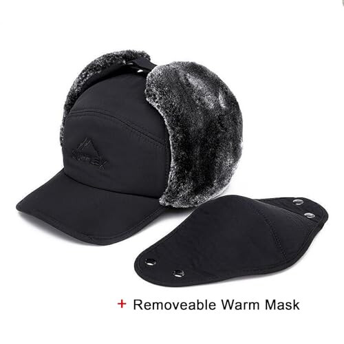 Winter 3 in 1 Thermal Fur Lined Trapper Hat with Ear Flap Full Face Warmer Cover Windproof Cycling Motorcycle Headwear - 4