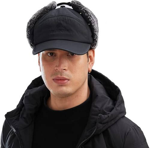 Winter 3 in 1 Thermal Fur Lined Trapper Hat with Ear Flap Full Face Warmer Cover Windproof Cycling Motorcycle Headwear - 6