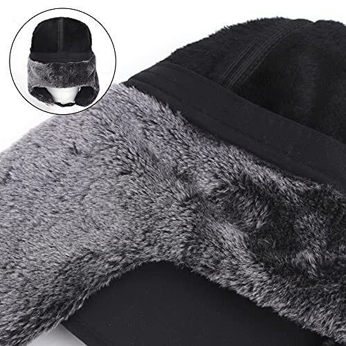 Winter 3 in 1 Thermal Fur Lined Trapper Hat with Ear Flap Full Face Warmer Cover Windproof Cycling Motorcycle Headwear - 7