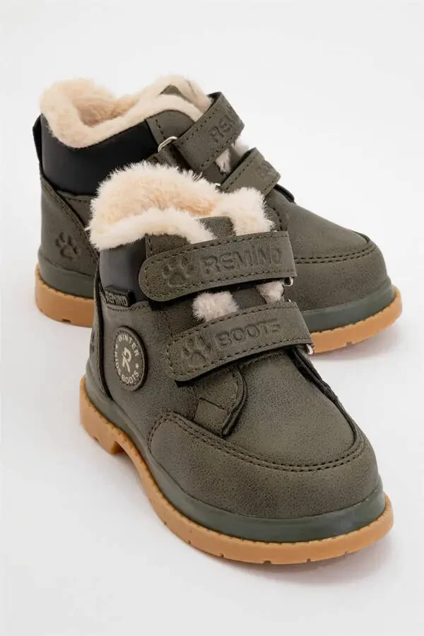 Winter Baby Boots with Fur Lining (Size 22-25) Khaki - 2