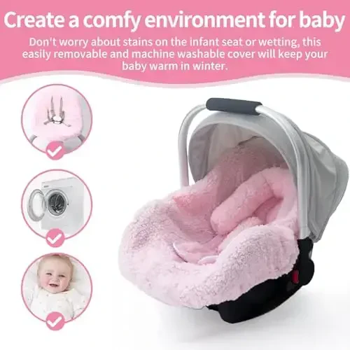 Winter Baby Car Seat Cover, Infant Car Seat Liner with Plush Fleece, Infant Insert for Baby Carseat, Warm Carseat Cover for Cold Weather, Baby Carrier Cover Liner Replacement for Newborn Shower Party - 3
