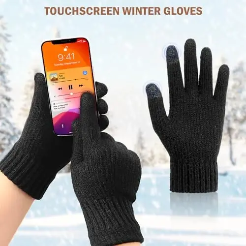 Winter Beanie Hat Circle Scarves Touchscreen Gloves Set, Warm Thick Fleece Lined Skull Cap Gloves Neck Warmer for Women Men - 5
