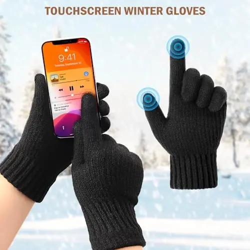 Winter Beanie Hat Circle Scarves Touchscreen Gloves Set, Warm Thick Fleece Lined Skull Cap Gloves Neck Warmer for Women Men - 5