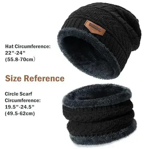 Winter Beanie Hat Circle Scarves Touchscreen Gloves Set, Warm Thick Fleece Lined Skull Cap Gloves Neck Warmer for Women Men - 3