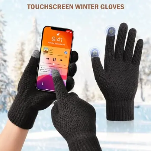 Winter Beanie Hat Circle Scarves Touchscreen Gloves Set, Warm Thick Fleece Lined Skull Cap Gloves Neck Warmer for Women Men - 5