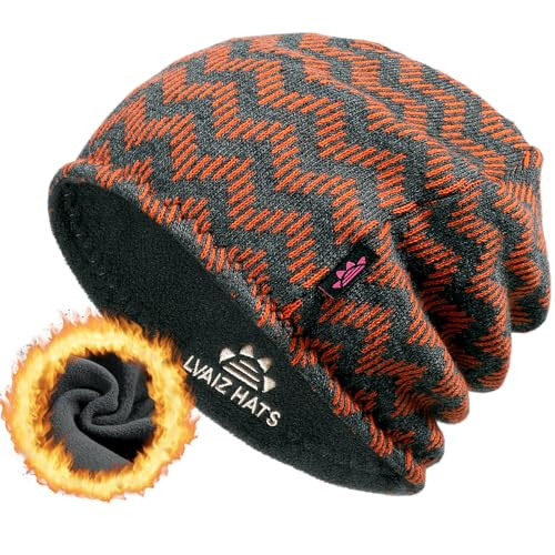 Winter Beanie Hat for Men Women Fleece Lined Thick Warm Plaid Knitted Skull Beanie Reversible Outdoor Windproof Ski Watch Cap - 1