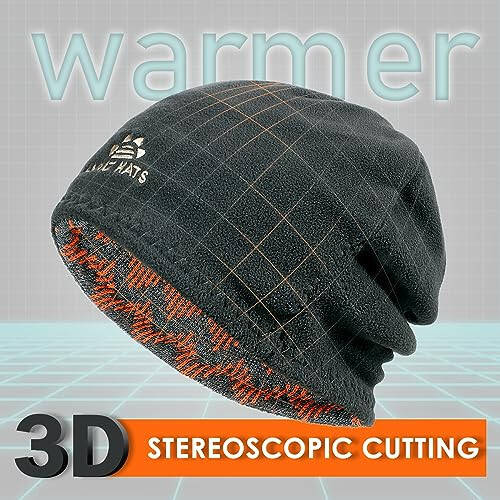 Winter Beanie Hat for Men Women Fleece Lined Thick Warm Plaid Knitted Skull Beanie Reversible Outdoor Windproof Ski Watch Cap - 7