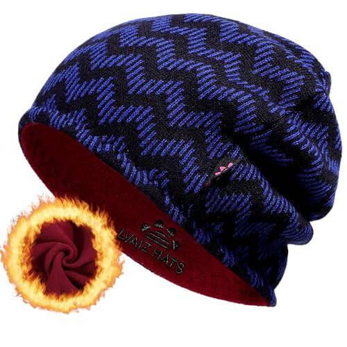 Winter Beanie Hat for Men Women Fleece Lined Thick Warm Plaid Knitted Skull Beanie Reversible Outdoor Windproof Ski Watch Cap - 2