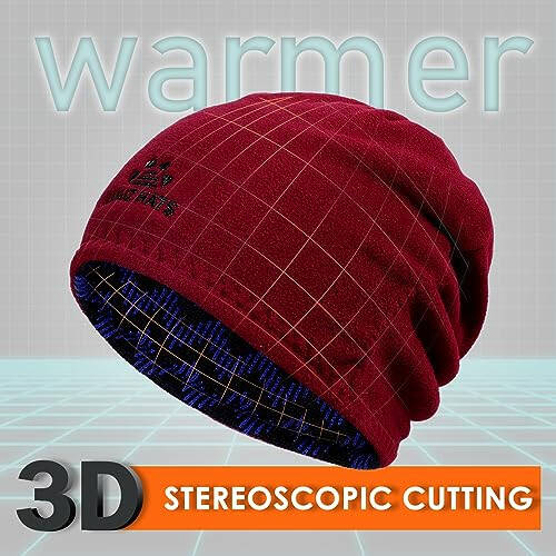 Winter Beanie Hat for Men Women Fleece Lined Thick Warm Plaid Knitted Skull Beanie Reversible Outdoor Windproof Ski Watch Cap - 3