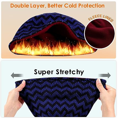 Winter Beanie Hat for Men Women Fleece Lined Thick Warm Plaid Knitted Skull Beanie Reversible Outdoor Windproof Ski Watch Cap - 4