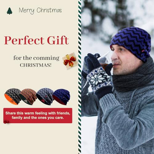 Winter Beanie Hat for Men Women Fleece Lined Thick Warm Plaid Knitted Skull Beanie Reversible Outdoor Windproof Ski Watch Cap - 6