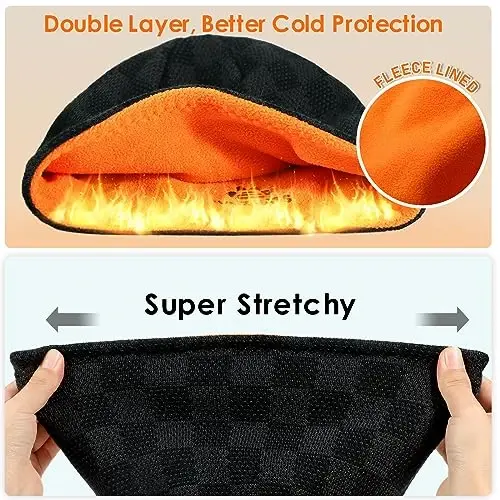 Winter Beanie Hat for Men Women Fleece Lined Thick Warm Plaid Knitted Skull Beanie Reversible Outdoor Windproof Ski Watch Cap - 4