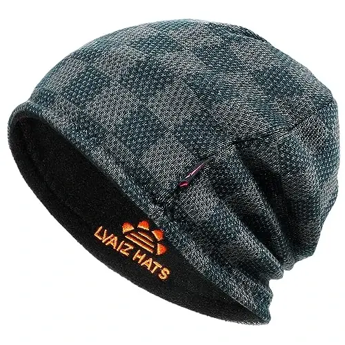 Winter Beanie Hat for Men Women Fleece Lined Thick Warm Plaid Knitted Skull Beanie Reversible Outdoor Windproof Ski Watch Cap - MODAZONE