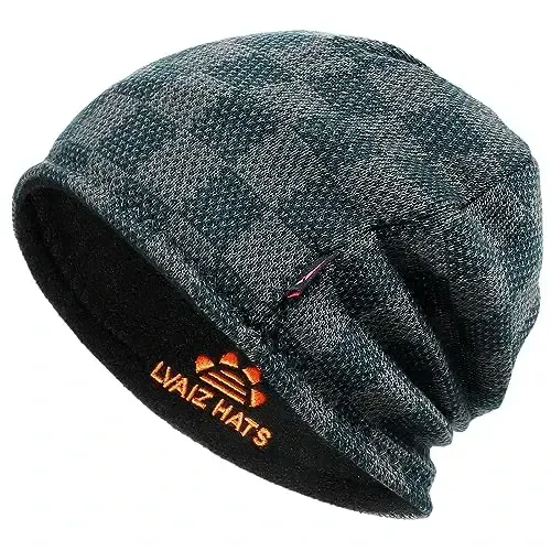 Winter Beanie Hat for Men Women Fleece Lined Thick Warm Plaid Knitted Skull Beanie Reversible Outdoor Windproof Ski Watch Cap - 1