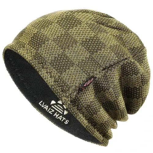 Winter Beanie Hat for Men Women Fleece Lined Thick Warm Plaid Knitted Skull Beanie Reversible Outdoor Windproof Ski Watch Cap - 1