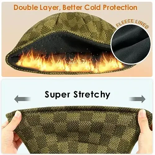 Winter Beanie Hat for Men Women Fleece Lined Thick Warm Plaid Knitted Skull Beanie Reversible Outdoor Windproof Ski Watch Cap - 4