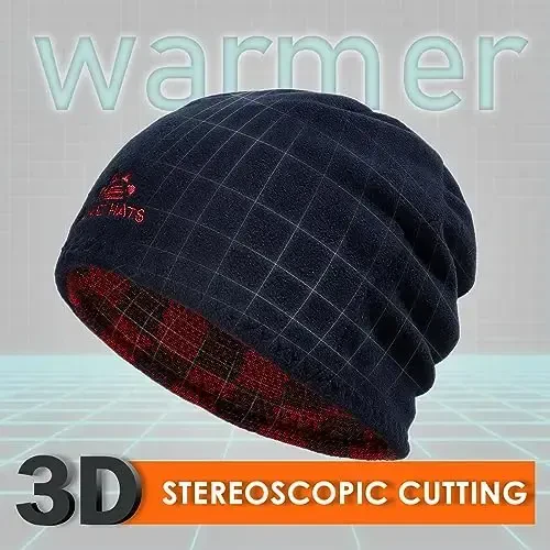 Winter Beanie Hat for Men Women Fleece Lined Thick Warm Plaid Knitted Skull Beanie Reversible Outdoor Windproof Ski Watch Cap - Winter (1)