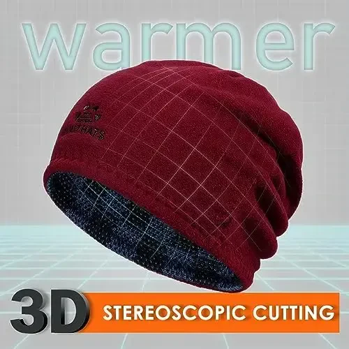 Winter Beanie Hat for Men Women Fleece Lined Thick Warm Plaid Knitted Skull Beanie Reversible Outdoor Windproof Ski Watch Cap - 2