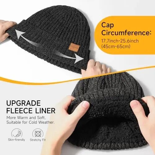 Winter Beanie Hat for Men Women: Warm Fleece Lined Knit Cuffed Beanie Thick | Ski Stocking Skull Cap, Thermal Daily Hat, for Cold Weather Skiing, Running, Hiking, Cycling - Winter (1)