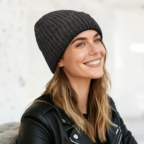 Winter Beanie Hat for Men Women: Warm Fleece Lined Knit Cuffed Beanie Thick | Ski Stocking Skull Cap, Thermal Daily Hat, for Cold Weather Skiing, Running, Hiking, Cycling - 4