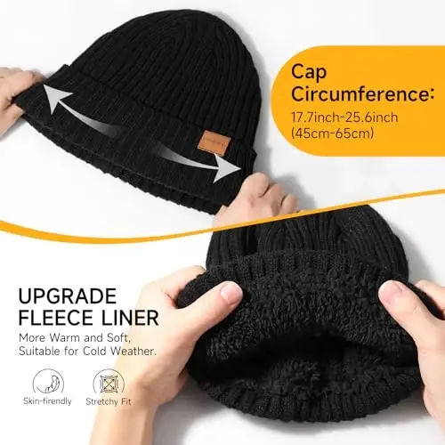 Winter Beanie Hat for Men Women: Warm Fleece Lined Knit Cuffed Beanie Thick | Ski Stocking Skull Cap, Thermal Daily Hat, for Cold Weather Skiing, Running, Hiking, Cycling - Winter (1)