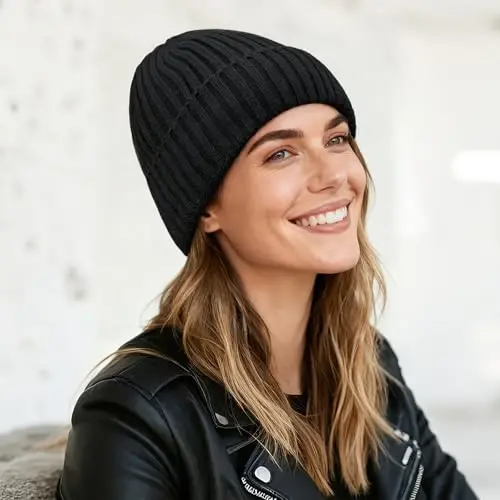 Winter Beanie Hat for Men Women: Warm Fleece Lined Knit Cuffed Beanie Thick | Ski Stocking Skull Cap, Thermal Daily Hat, for Cold Weather Skiing, Running, Hiking, Cycling - 4