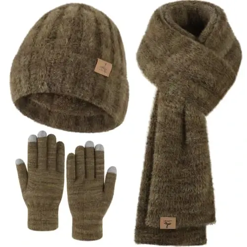 Winter Beanie Hat Gloves Scarf, CasModazoneere Hat Gloves Scarf Set Women Girls | Multiple Colors Winter Hats and Gloves for Women, Touchscreen Warm Gloves Set Gifts for Women Accessories - 1