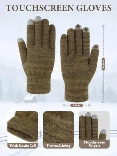Winter Beanie Hat Gloves Scarf, CasModazoneere Hat Gloves Scarf Set Women Girls | Multiple Colors Winter Hats and Gloves for Women, Touchscreen Warm Gloves Set Gifts for Women Accessories - 4