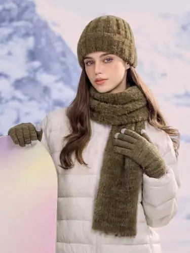 Winter Beanie Hat Gloves Scarf, CasModazoneere Hat Gloves Scarf Set Women Girls | Multiple Colors Winter Hats and Gloves for Women, Touchscreen Warm Gloves Set Gifts for Women Accessories - 5