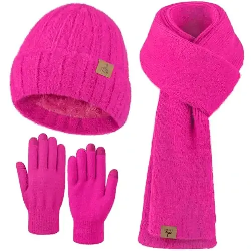 Winter Beanie Hat Gloves Scarf, CasModazoneere Hat Gloves Scarf Set Women Girls | Multiple Colors Winter Hats and Gloves for Women, Touchscreen Warm Gloves Set Gifts for Women Accessories - 1
