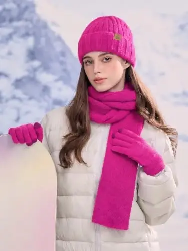 Winter Beanie Hat Gloves Scarf, CasModazoneere Hat Gloves Scarf Set Women Girls | Multiple Colors Winter Hats and Gloves for Women, Touchscreen Warm Gloves Set Gifts for Women Accessories - 5