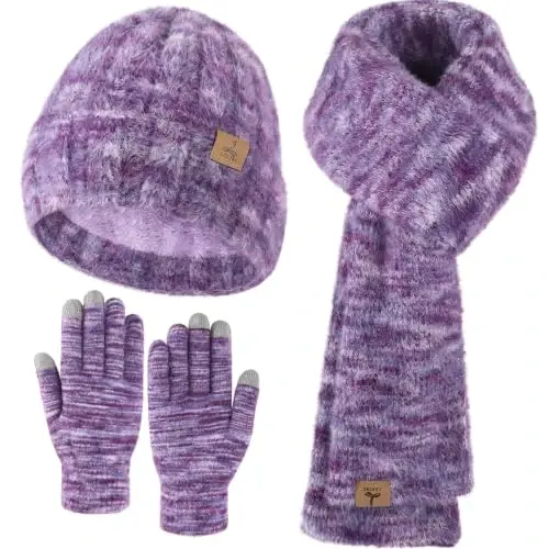 Winter Beanie Hat Gloves Scarf, CasModazoneere Hat Gloves Scarf Set Women Girls | Multiple Colors Winter Hats and Gloves for Women, Touchscreen Warm Gloves Set Gifts for Women Accessories - 1