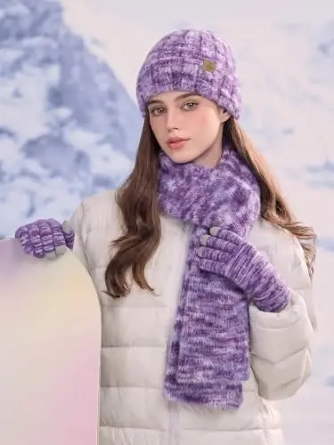 Winter Beanie Hat Gloves Scarf, CasModazoneere Hat Gloves Scarf Set Women Girls | Multiple Colors Winter Hats and Gloves for Women, Touchscreen Warm Gloves Set Gifts for Women Accessories - 5