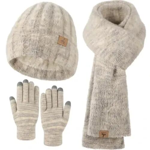Winter Beanie Hat Gloves Scarf, CasModazoneere Hat Gloves Scarf Set Women Girls | Multiple Colors Winter Hats and Gloves for Women, Touchscreen Warm Gloves Set Gifts for Women Accessories - Winter