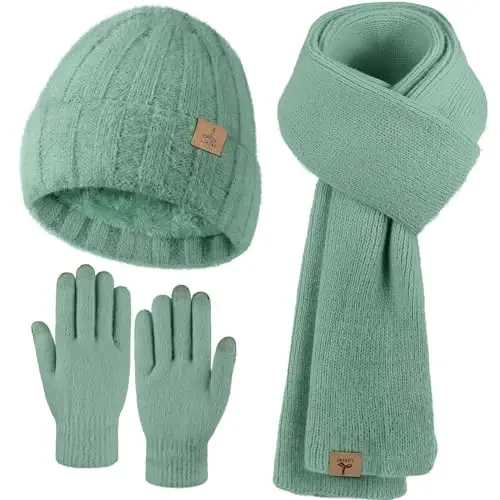 Winter Beanie Hat Gloves Scarf, CasModazoneere Hat Gloves Scarf Set Women Girls | Multiple Colors Winter Hats and Gloves for Women, Touchscreen Warm Gloves Set Gifts for Women Accessories - 1