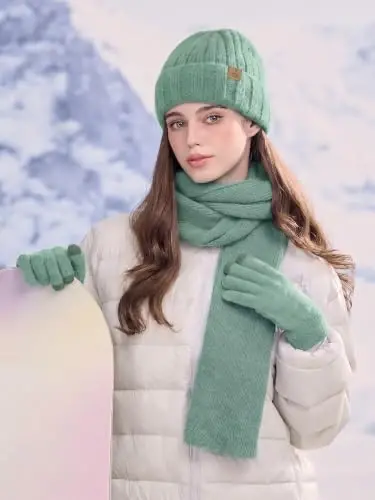 Winter Beanie Hat Gloves Scarf, CasModazoneere Hat Gloves Scarf Set Women Girls | Multiple Colors Winter Hats and Gloves for Women, Touchscreen Warm Gloves Set Gifts for Women Accessories - 5